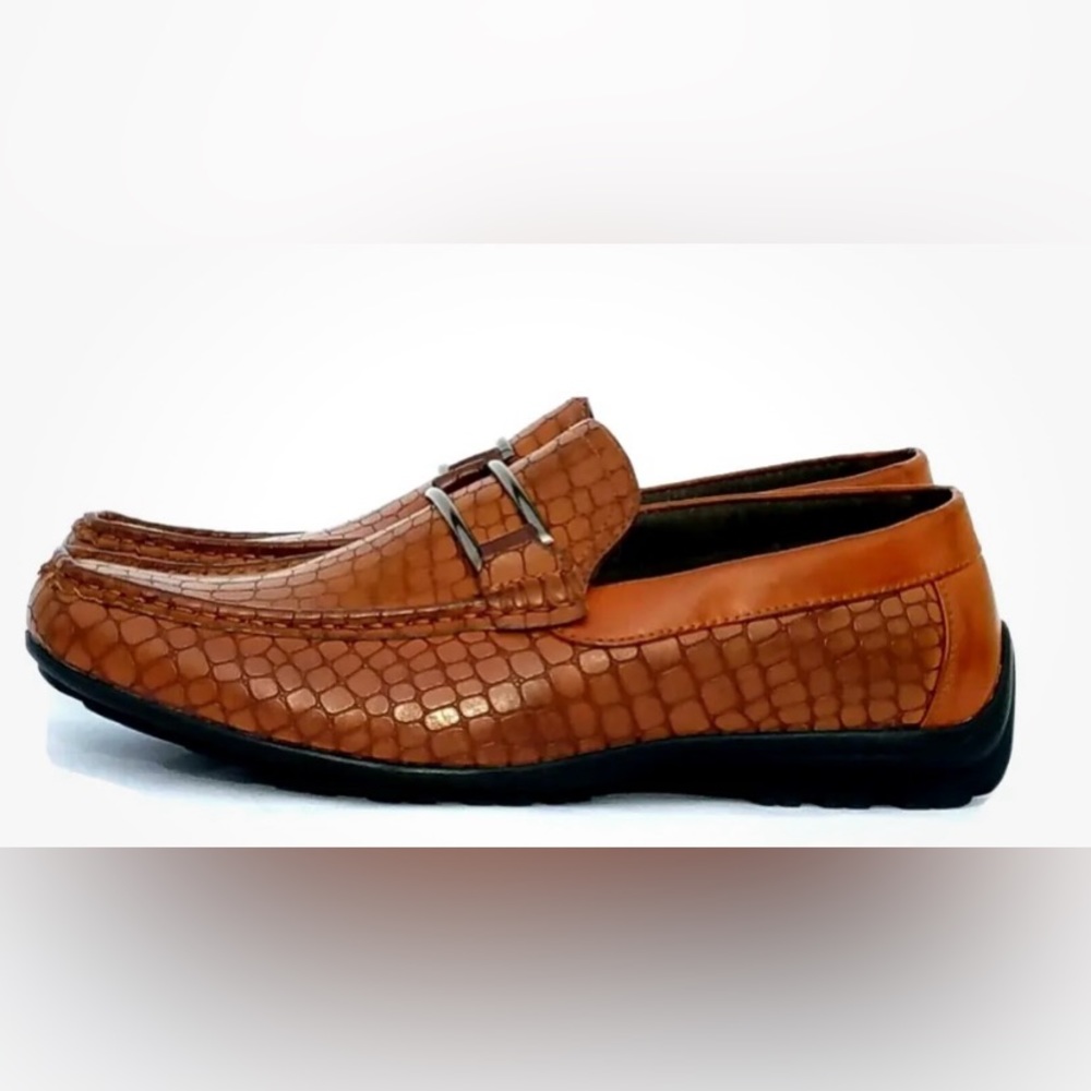 NWOT Stacy Adams Men's Lanzo Moc Toe Bit Slip-On Cognac Crocodile Print US 13